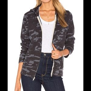 Monrow Gray & Black Camo zip up Hoodie Medium M